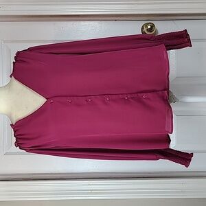 Nanette Lepore Fuchsia Button-Front V-Neck Blouse